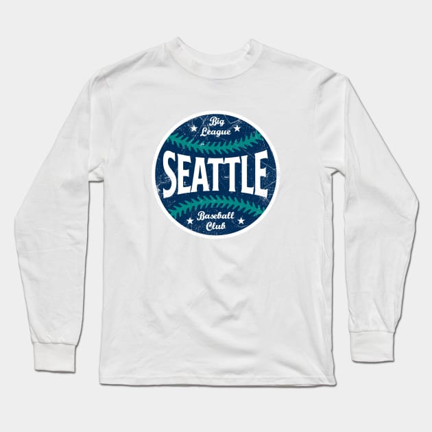 Seattle Retro Big League Baseball - White Long Sleeve T-Shirt by KFig21